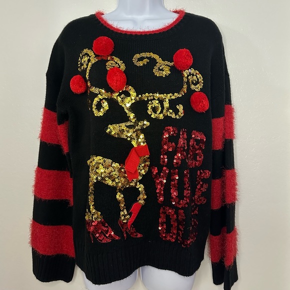 Holiday Time Women’s Festive Ugly Christmas Sweater Sequence Reindeer Sz S - Picture 2 of 5